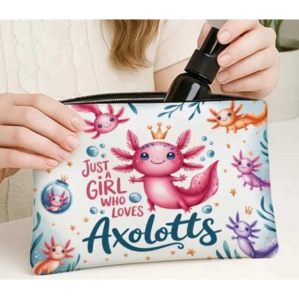 Axolotl Cosmetic Pouch | Just a Girl Who Loves Axolotls Makeup Bag | NWT - Picture 5 of 7